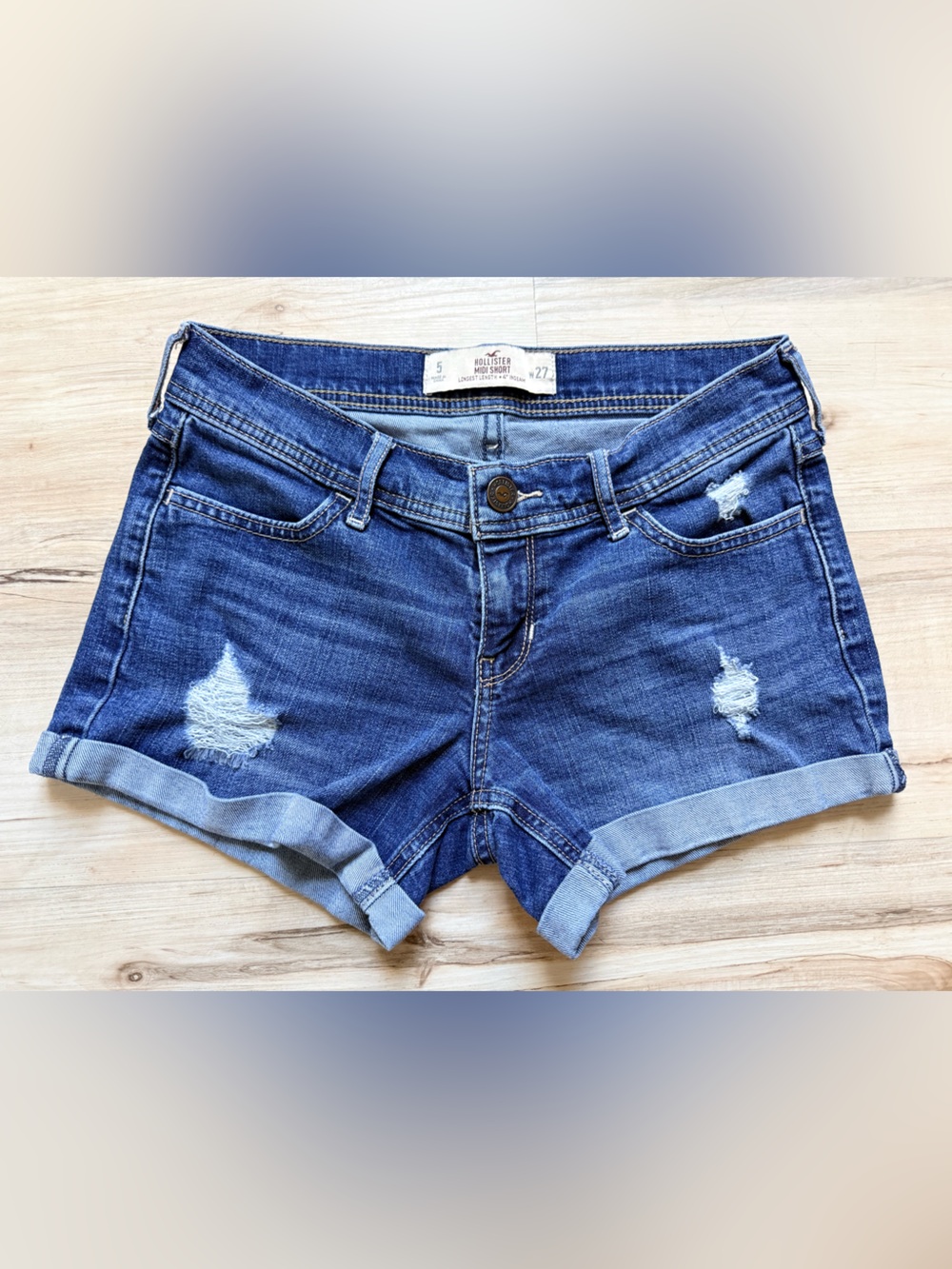 Hollister Women’s Denim Midi Shorts Size 5 W27 Blue